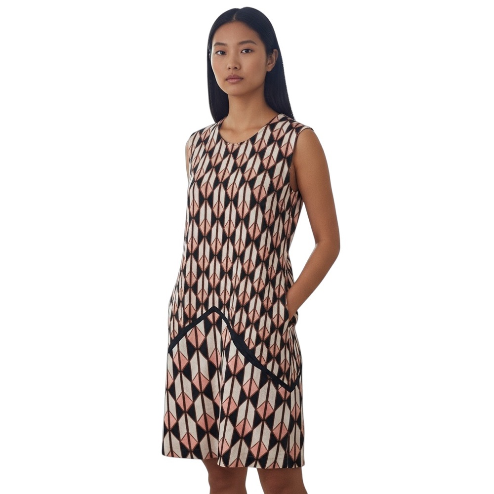 RACHEL Rachel Roy Sleeveless Geometric Print Knit Dress Button Detail Size L